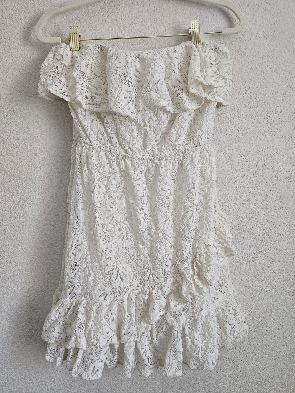 Strapless Lace Ruffle Mini Dress - White